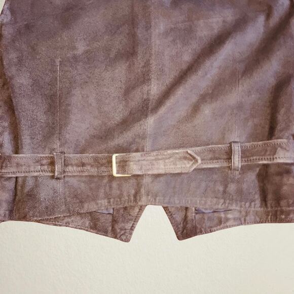 Brown suede leather sleeveless belted vest Talbots biker boho chic indie autumn - Picture 6 of 6